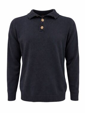 Denver Hayes Navy Cotton Knit Henley Sweater Medium